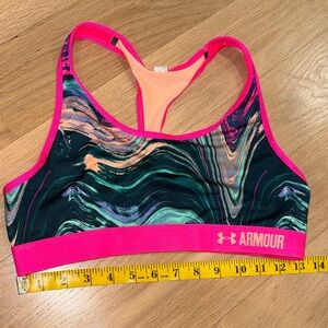 Under Armour Women's Marble Print Sports Bra with Pink Trim